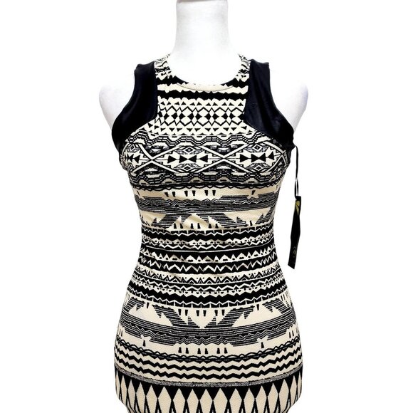 Tribal Print Sleeveless Midi Dress With Mesh Panel Detail Size S - Picture 6 of 13